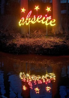 The river Lippe at the Marineverein with the artwork by Jan Philip Scheibe at night, Lichtpromenade