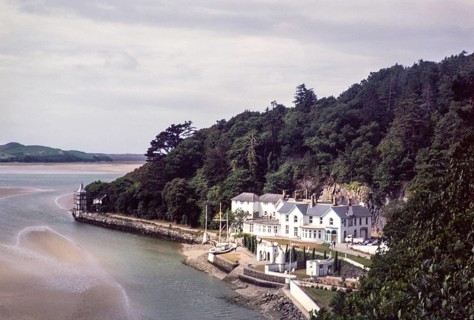 Buildings in Portmeirion folly tourist village, Gwynedd, North Wales, UK in 1985, built by Sir