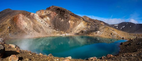 One of the Emerald Lakes and Red Crater, Panorama, Tongariro alpine crossing, Tongariro National