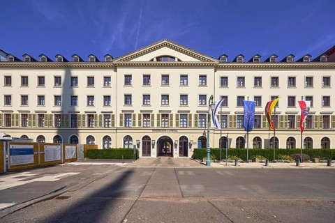 Hessian state parliament, former court marshal office, architectural style classicism, flagpoles,