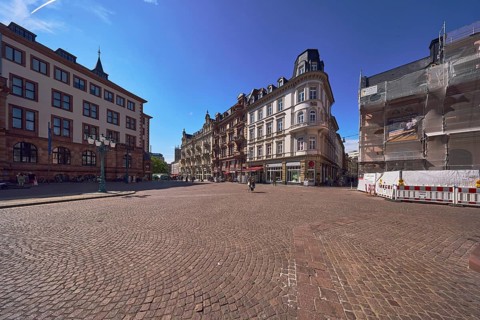 Historic buildings, old residential and commercial buildings, renovation, scaffolding, construction
