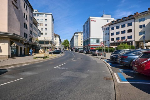 General architecture, houses, residential and commercial buildings, Nassauische Sparkasse, parking