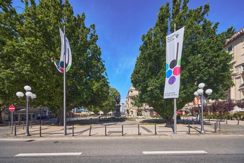 Flags on flagpoles, Rheingau Music Festival, A summer full of music, lantern, general architecture,