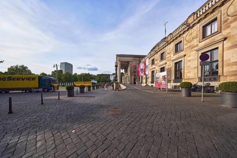 Spa hotel, neo-classical style, architect Friedrich von Thiersch, façade with windows, sandstone