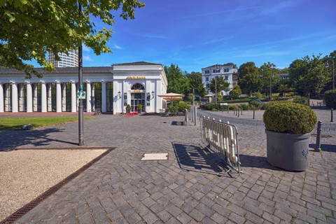 Casino, colonnades, architect Heinrich Jakob Zengerle, historic building, planter, entrance,