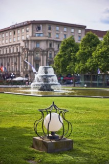Lantern, garden, bowling green, lawn, trees, cascade fountain, general architecture, side light,