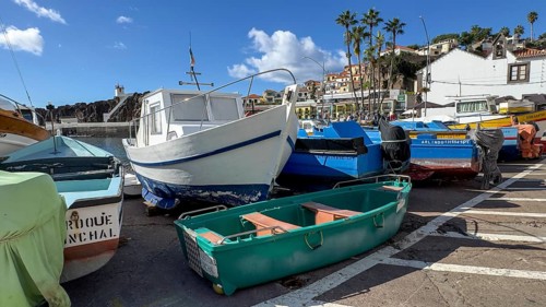 Camera de Lobos fishing village, harbour with fishing boats, Madeira, Portugal