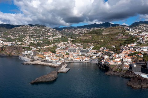 Aerial view of Camera de Lobos fishing village, Madeira, Portugal