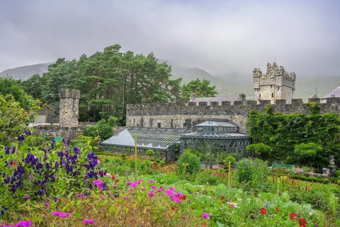 Castle with Castle Gardens, Glenveagh National Park, Cross Roads, County Donegal, Ireland