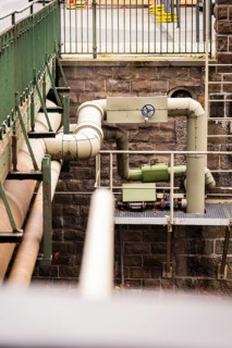 District heating pipeline on the banks of the Wupper, Wuppertal, Germany