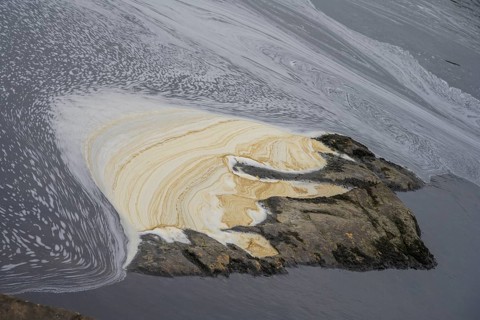 Foam structures on the river Erreef, Erreef, County Mayo, Ireland