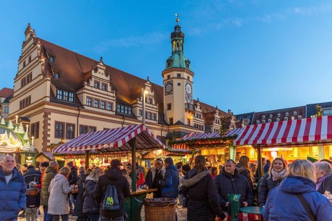 Leipzig Christmas market on the market in front of the Old Town Hall, Leipzig, Saxony, Germany