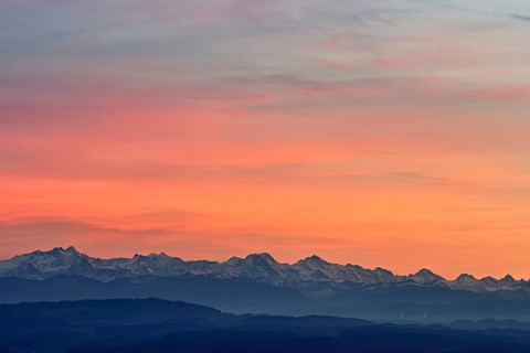 Red clouds over the Alps, Müswangen, Canton of Lucerne, Switzerland