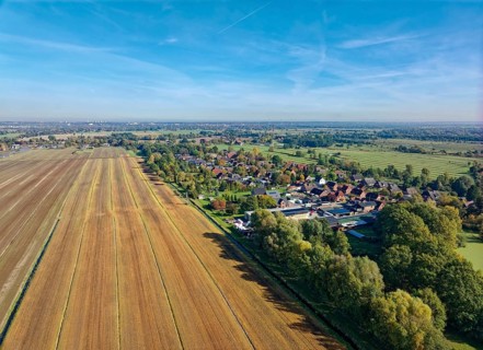 Autumn fields near Fünfhausen in Hamburg's Vier- und Marschlanden. aerial view. Fünfhausen,