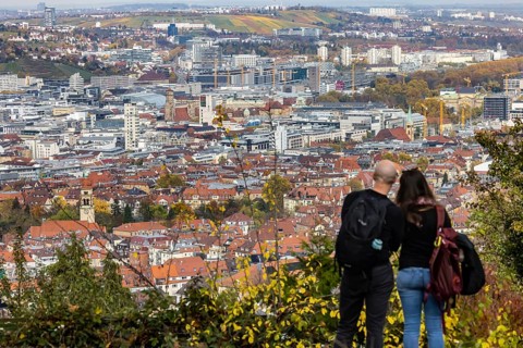 View from Santiago de Chile Square of the city center of the state capital Stuttgart with