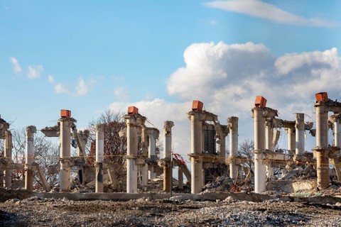 Washington, DC - Demolition of RFK Stadium. The stadium hosted baseball, football, soccer, and