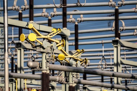 Substation at STEAG coal-fired power plant in Duisburg-Walsum, North Rhine-Westphalia, Germany