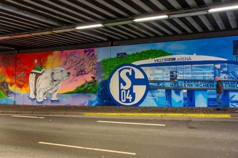 Huge street art pictures in a road tunnel in Gelsenkirchen, the approximately 120 meter long