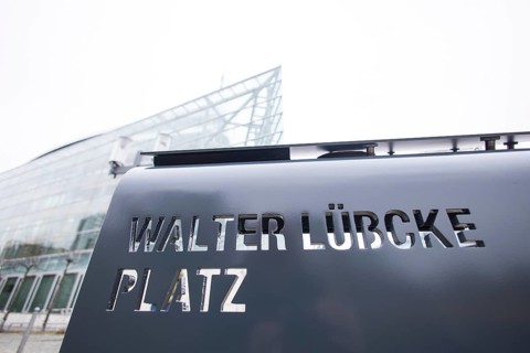 Walter Lübcke Platz in front of the Konrad Adenauer Haus, the party headquarters of the Christian