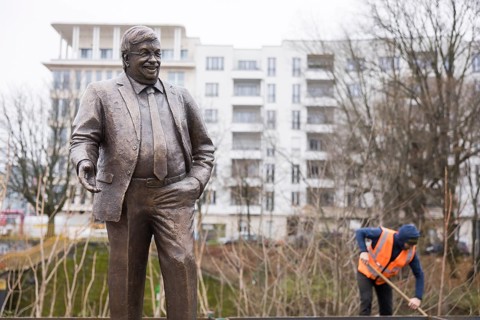 Walter Lübcke memorial at the erection of Walter Lübcke Platz in front of the Konrad Adenauer Haus,