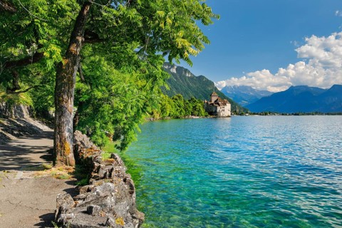 Chillon Castle on Geneva near Veytaux, Canton of Vaud, . switzerland