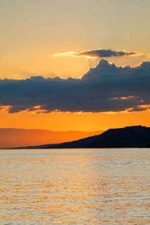 Colorful sunset over Lake Geneva, near Montreux, Canton of Vaud, . switzerland
