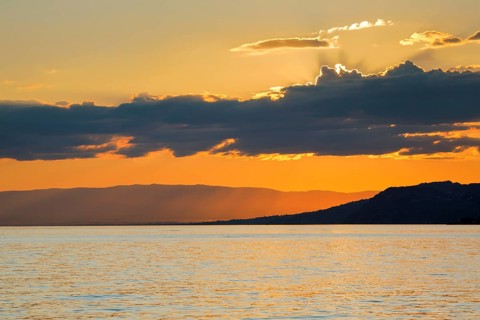 Colorful sunset over Lake Geneva, near Montreux, Canton of Vaud, . switzerland