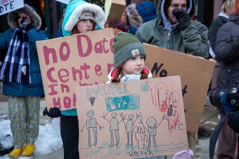 Saline, Michigan USA - 1 December 2025 - Rural Michigan residents rally against the $7 billion