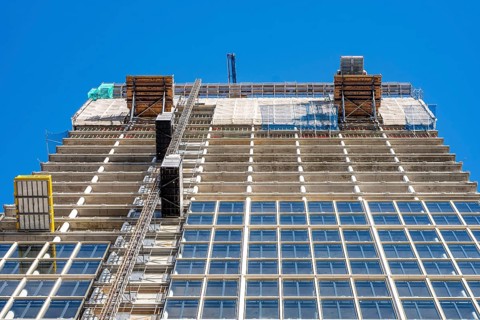 Construction site of the high-rise office building The Berlinian, in the vicinity of Alexanderplatz