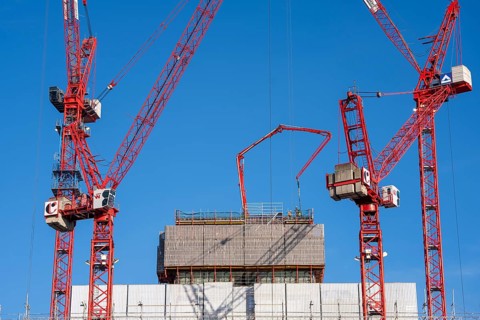 Construction site of the Covivio high-rise building near Alexanderplatz in Berlin, mixed use of