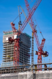 Construction site of the Covivio skyscraper in front, in the vicinity of Alexanderplatz in Berlin,