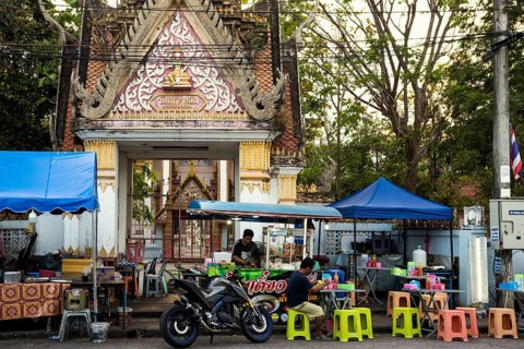 Food stand in front of a temple, Prachuap Khiri Khan, Prachuap Khiri Khan Province, Central
