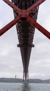 The Ponte 25 de Abril, 3.2 km long bridge in Portugal with a 2278 meter long suspension bridge