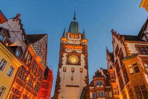 The historic Swabian Gate in the evening light, Freiburg im Breisgau
