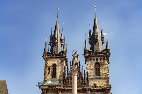 St. Mary's Column and Tyn Church on Old Town Square in Prague's Old Town, Prague, Czech Republic