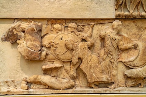 Ancient Greek Friezes in the Delphi Archaeological Museum, UNESCO World Heritage Site in Delphi,
