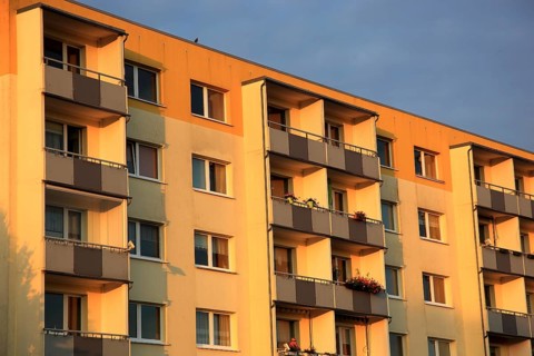 Rental apartments of the Weimar housing cooperative, prefabricated building, balconies, renovated,