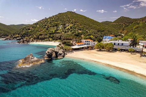 Kalamos beach seen from the air, Euboea or Evia island, Greece
