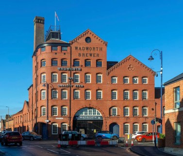 Nineteenth century red brick brewery industrial building, Wadsworth brewer, Devizes, Wiltshire,