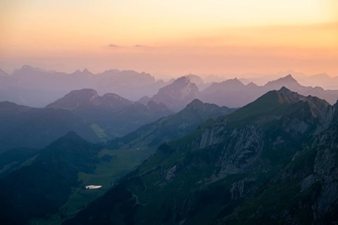 View of the surrounding peaks from the Rotstein Pass, Alpstein, Appenzell, Switzerland