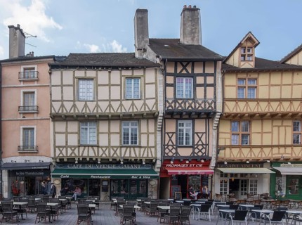 Half-timbered houses on Place Saint Vincent, Chalon-sur Saone, Saône-et-Loire department in the