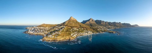 Cityscape, Aerial View, Ocean with Bantry Bay, Clifton Beach, Camps Bay and Lion's Head, Cape Town,
