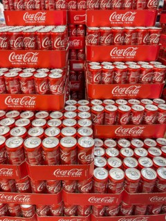 Pallet with cans drinking cans beverage cans of soft drink Coca-Cola Coke Coca Cola, Germany