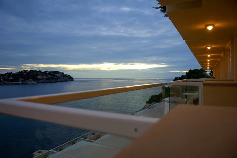 Sunset, view from hotel balcony, Santa Ponsa Bay, Majorca, Spain