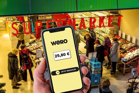 Symbolic image, photo montage, about the European WERO payment service, currently you can only send