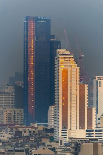 Panorama from the Iconsiam viewing platform of skyscrapers of the Bangrak banking district at