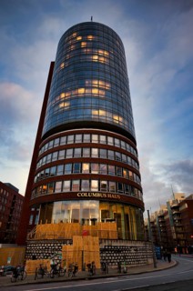 Columbus House, Hafencity, Free and Hanseatic City of Hamburg, twilight, evening, blue hour,