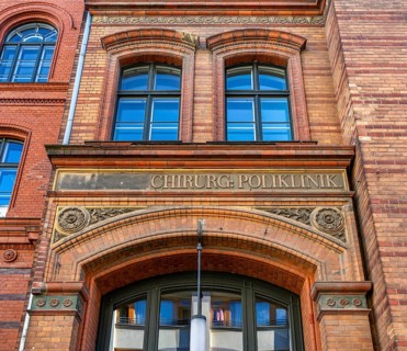 Historic building façade of the former polyclinic, now Humboldt University in Berlin, Ziegelstraße
