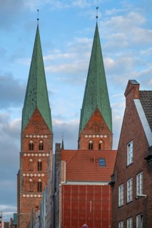 St. Mary's Church towers, brick Gothic, built between 1265 and 1351, Hanseatic City of Lübeck,
