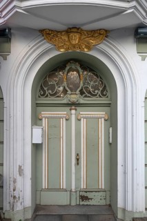 Decorative entrance door of a residential building, Hanseatic City of Lübeck, Schleswig-Holstein,